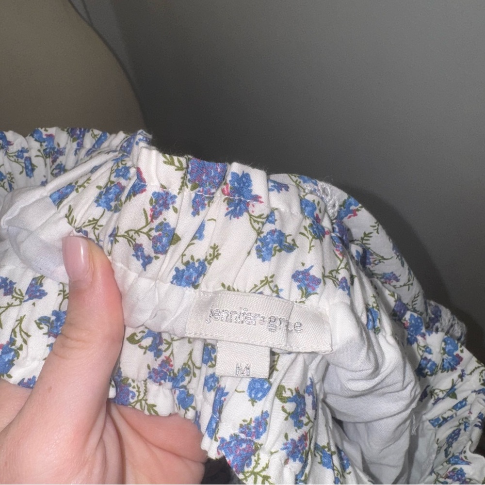 Jennifer & Grace M Blue White Floral Eyelet Embroidered Scalloped Skirt Top Set - Picture 5 of 10